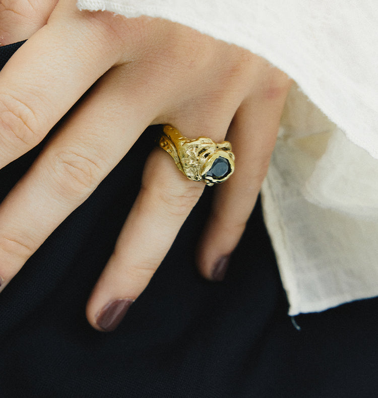 zirkon black ring gold