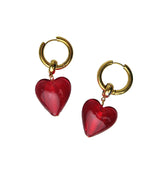 I heart you earrings red gold