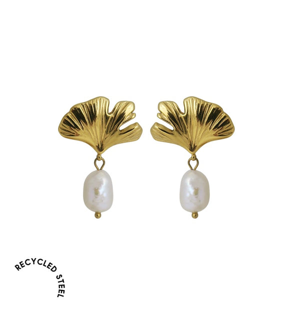ginko pearl earrings gold