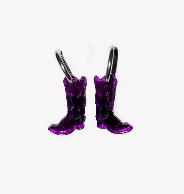 Cowgirl boots earrings purple