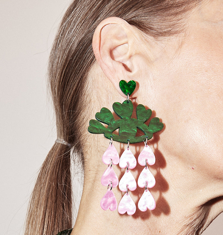 crying out loud earrings green pink