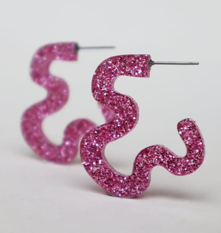 doodles small earrings pink glitter