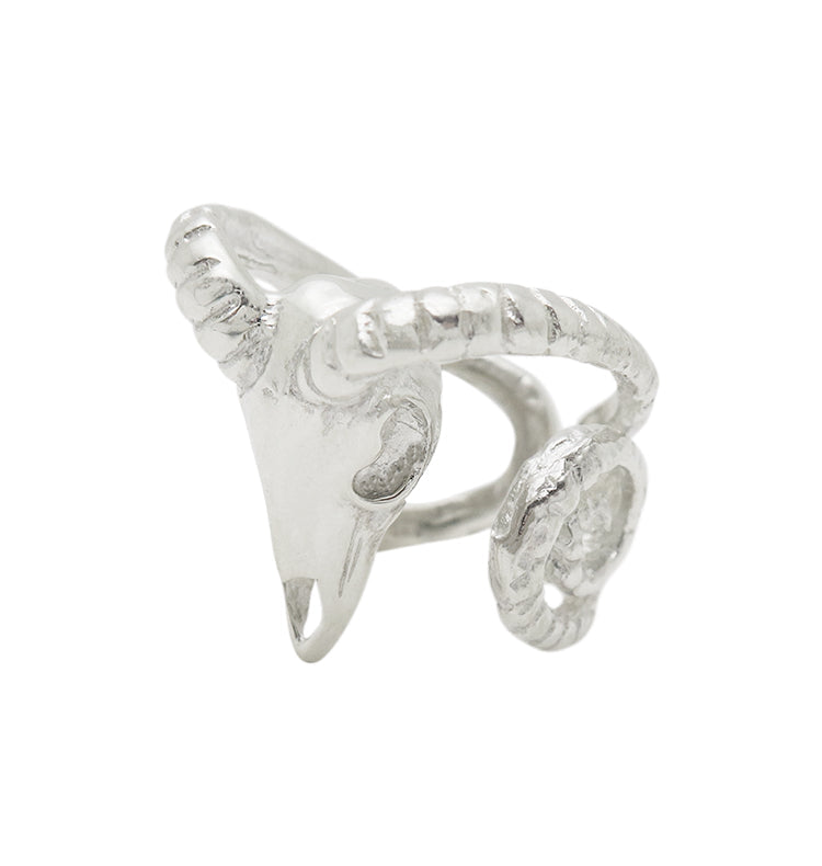 Goat head ring silver 