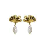 ginko pearl earrings gold