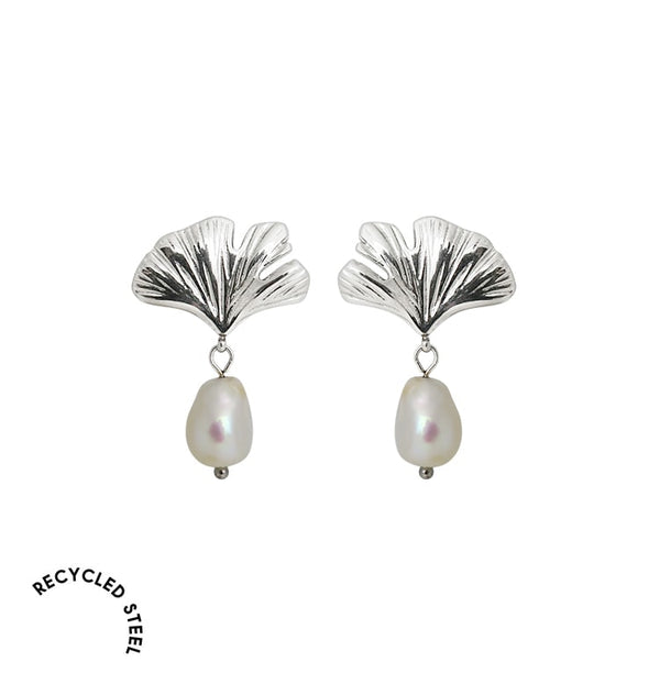 ginko pearl earrings silver