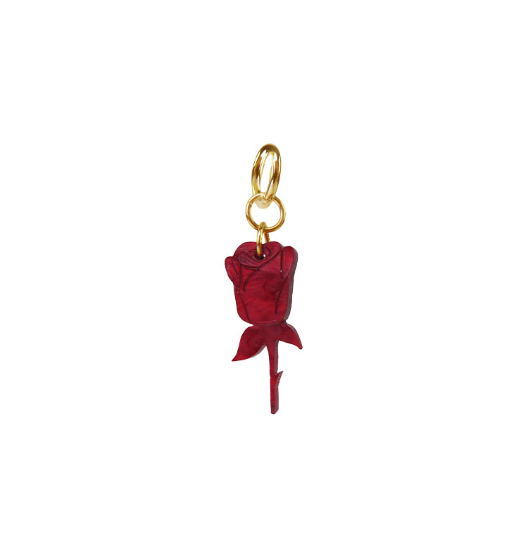 red rose single earring gold