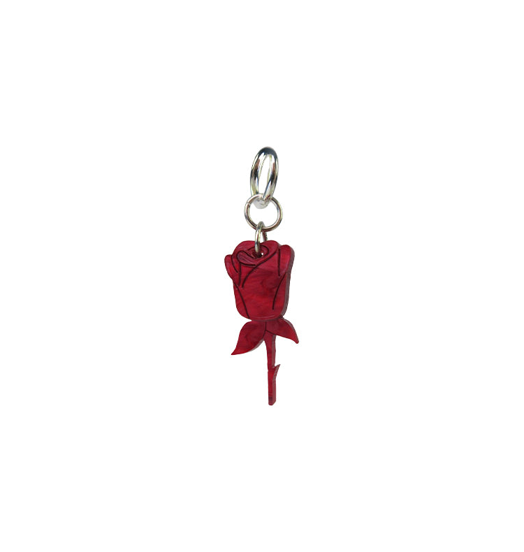 red rose single earring silver