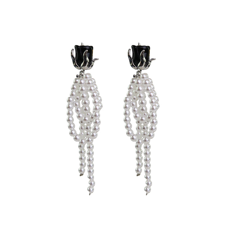 rose pearl earrings black