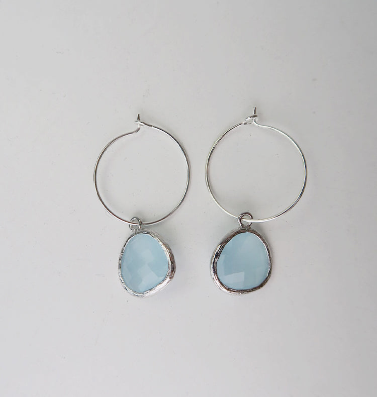 Teardrop hoops silver ice blue