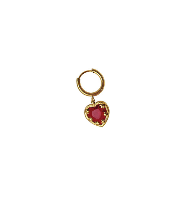 claw heart red single earring gold