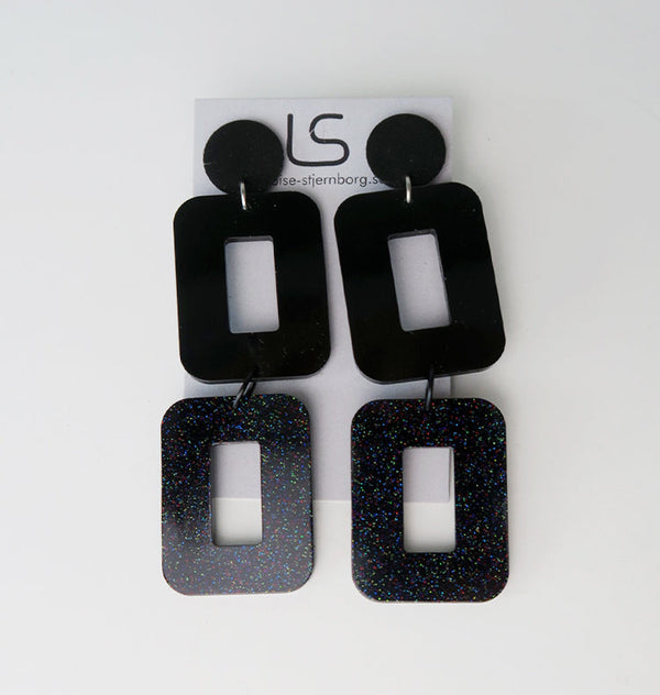 watercolor earrings square black